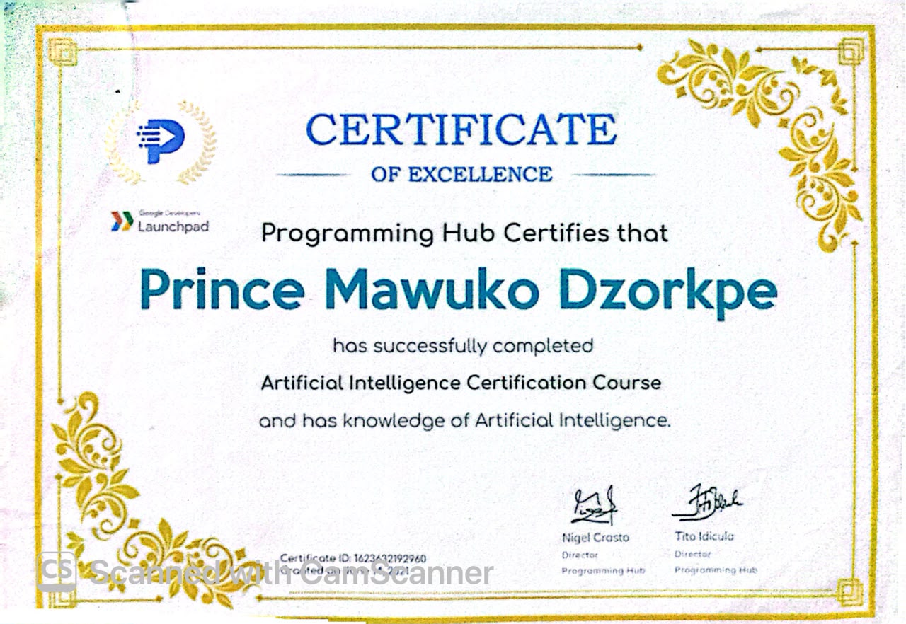 Artificial Intelligence Certification Course certificate