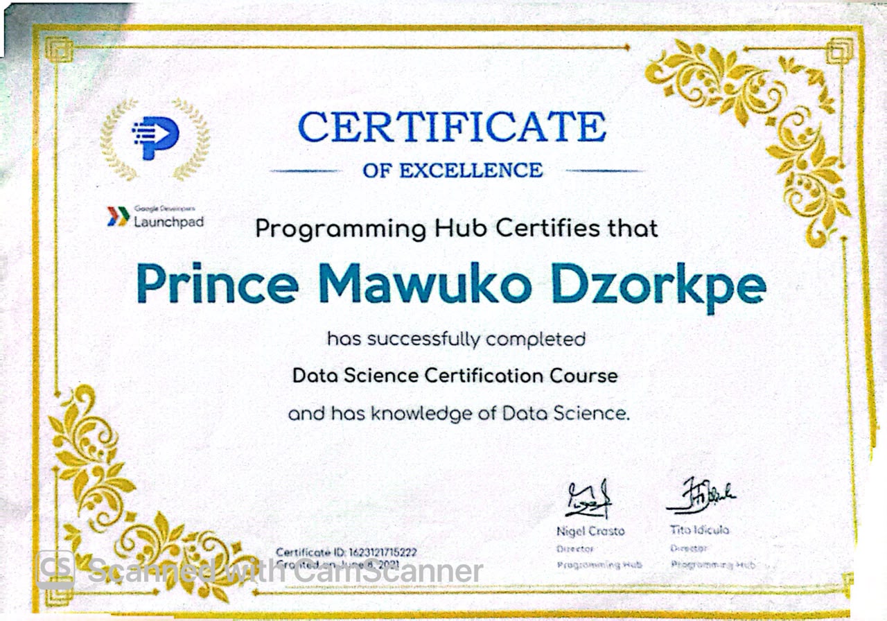 Data Science Certification Course certificate