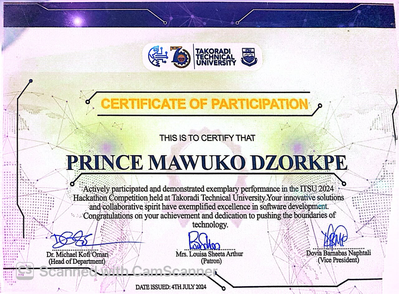 ITSU 2024 Hackathon Competition certificate