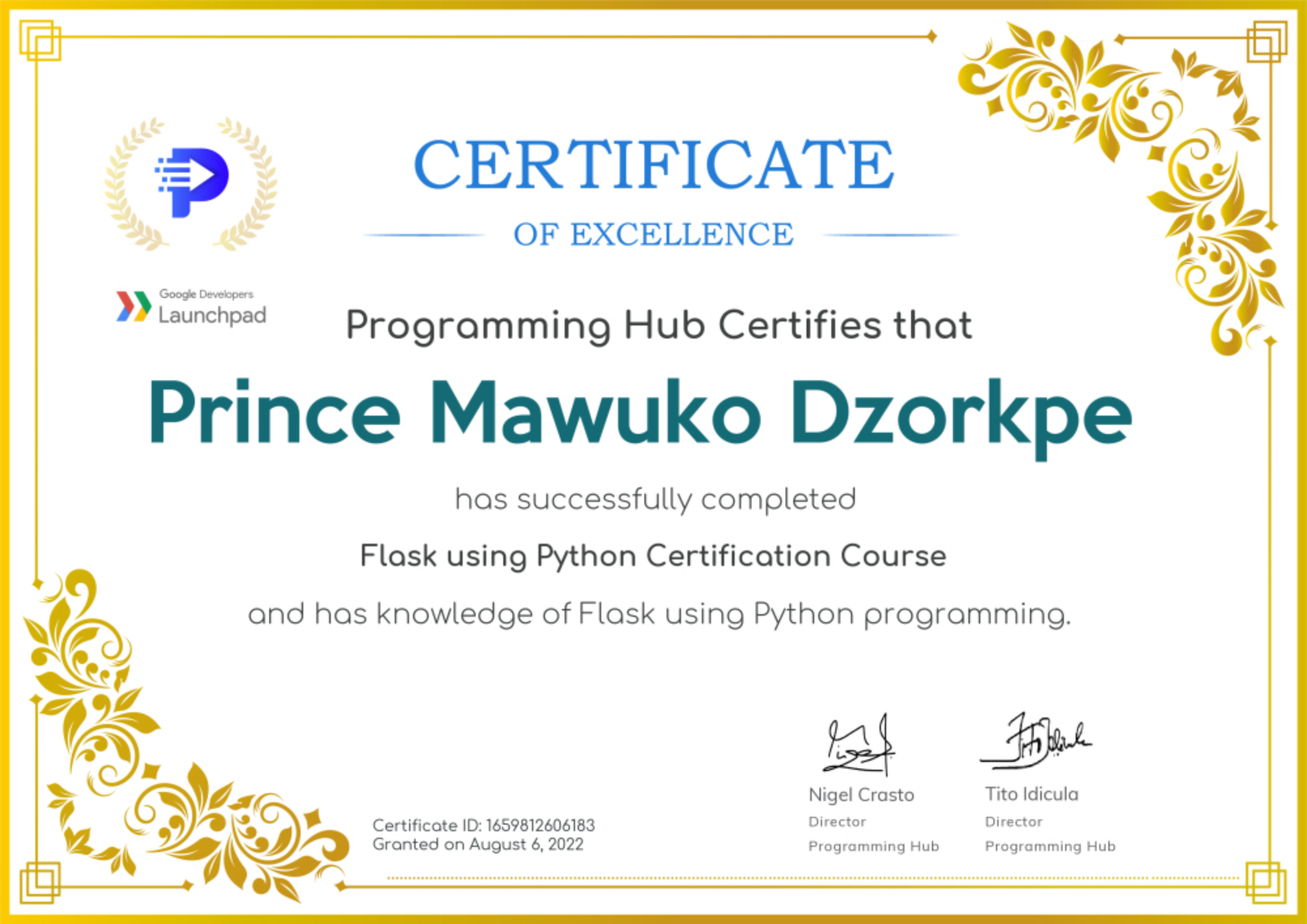 Flask using Python Certification Course certificate