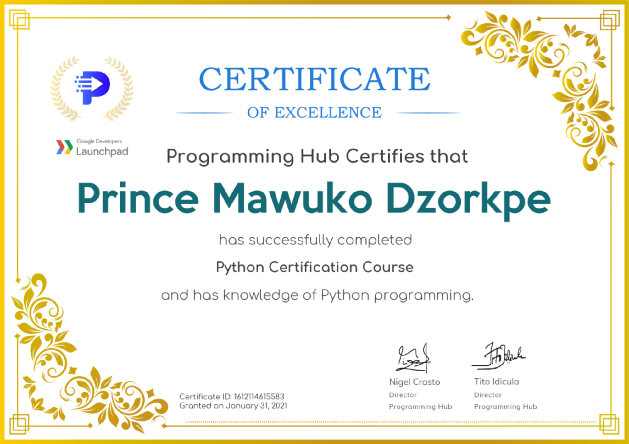 Python Certification Course certificate