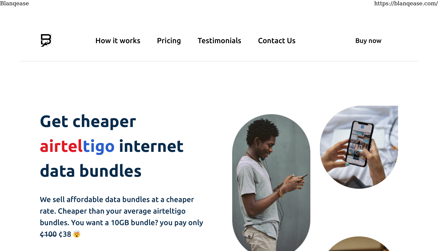 Blanqease homepage screenshot
